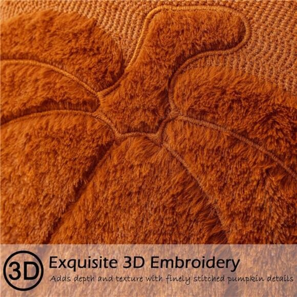 Pumpkin Fall Pillow Covers‎ 18"x18" Set of 2 Rust Red Embroidered Plush Throw - Picture 2 of 4